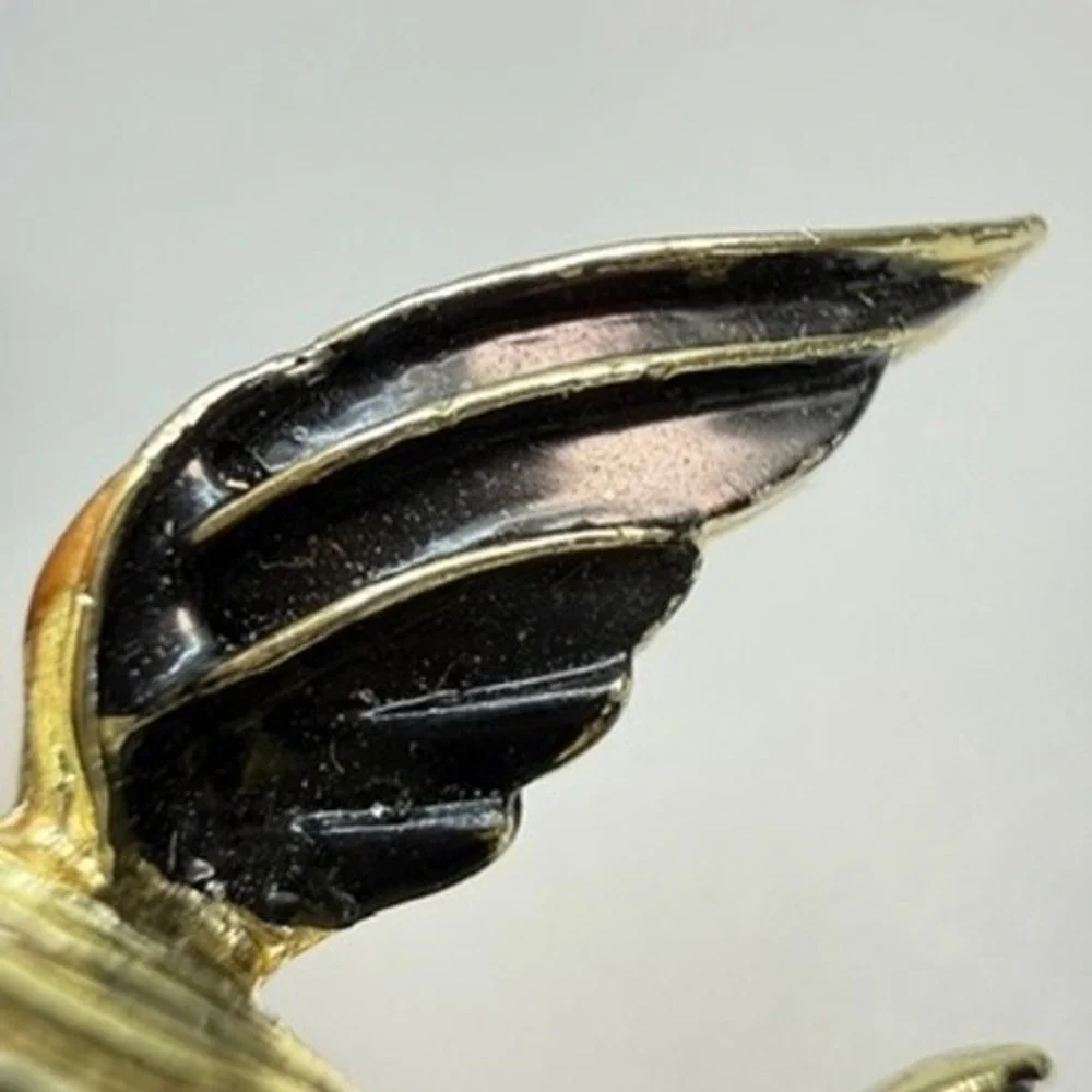 Vintage Black Enamel Gold Tone Bird Brooch 1.75